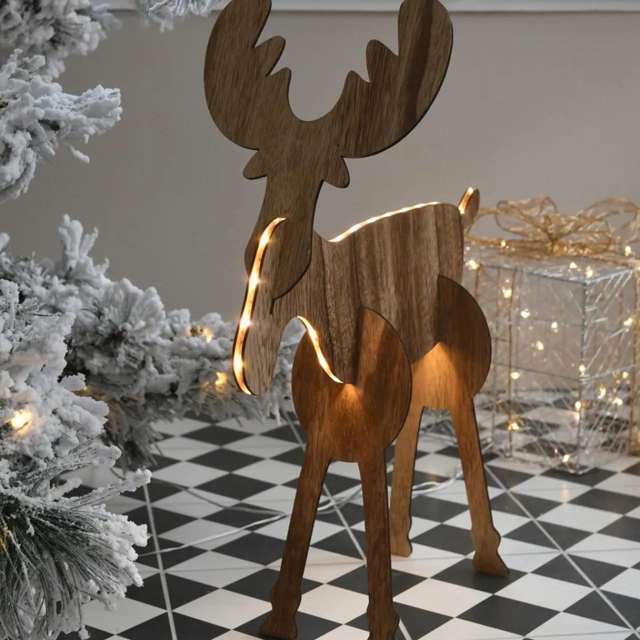 Déco Et Objet De Noël|Déco Et Objet Lumineux|BLACHERE Renne lumineux à piles à emboiter (H18 cm) Wood Blanc chaud