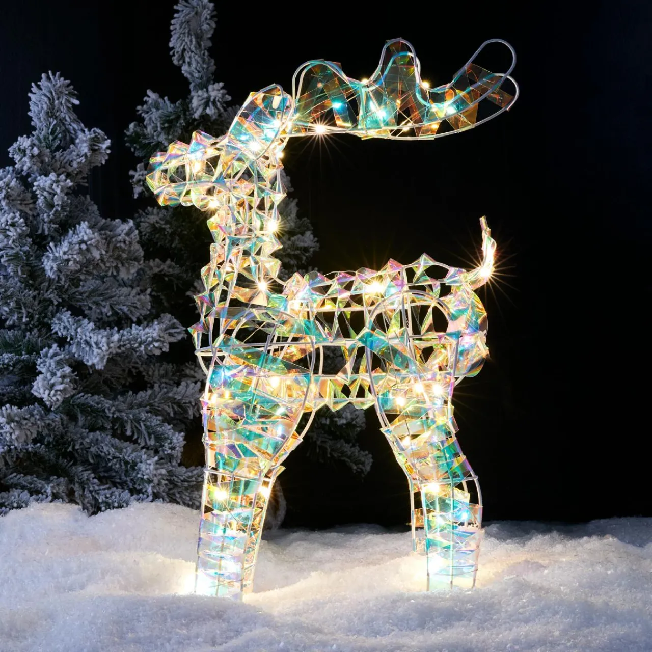 Père Noël, Animaux Et Personnage|Déco Et Objet Lumineux|KAEMINGK Renne lumineux à piles 50 LED (H50 cm) Ice Blanc froid Blanc irisé