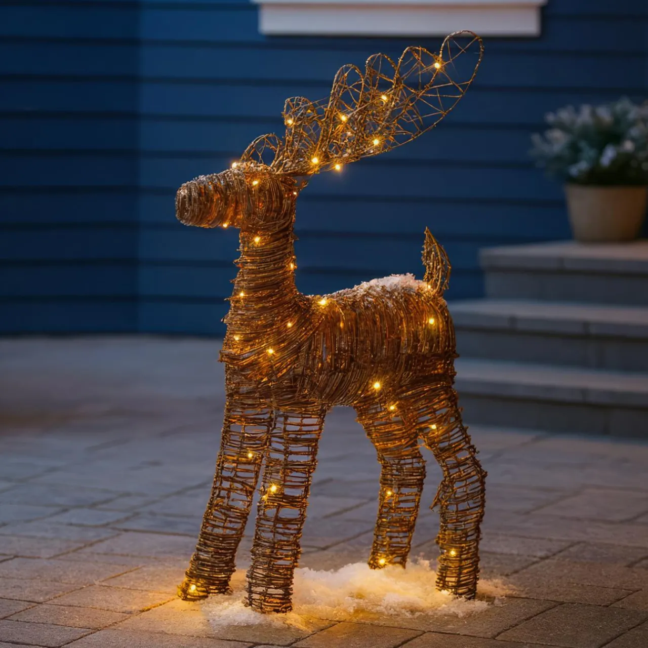 Père Noël, Animaux Et Personnage|Déco Et Objet De Noël|KAEMINGK Renne lumineux à piles 50 Micro LED (H55 cm) Rotin Brun/blanc chaud Naturel