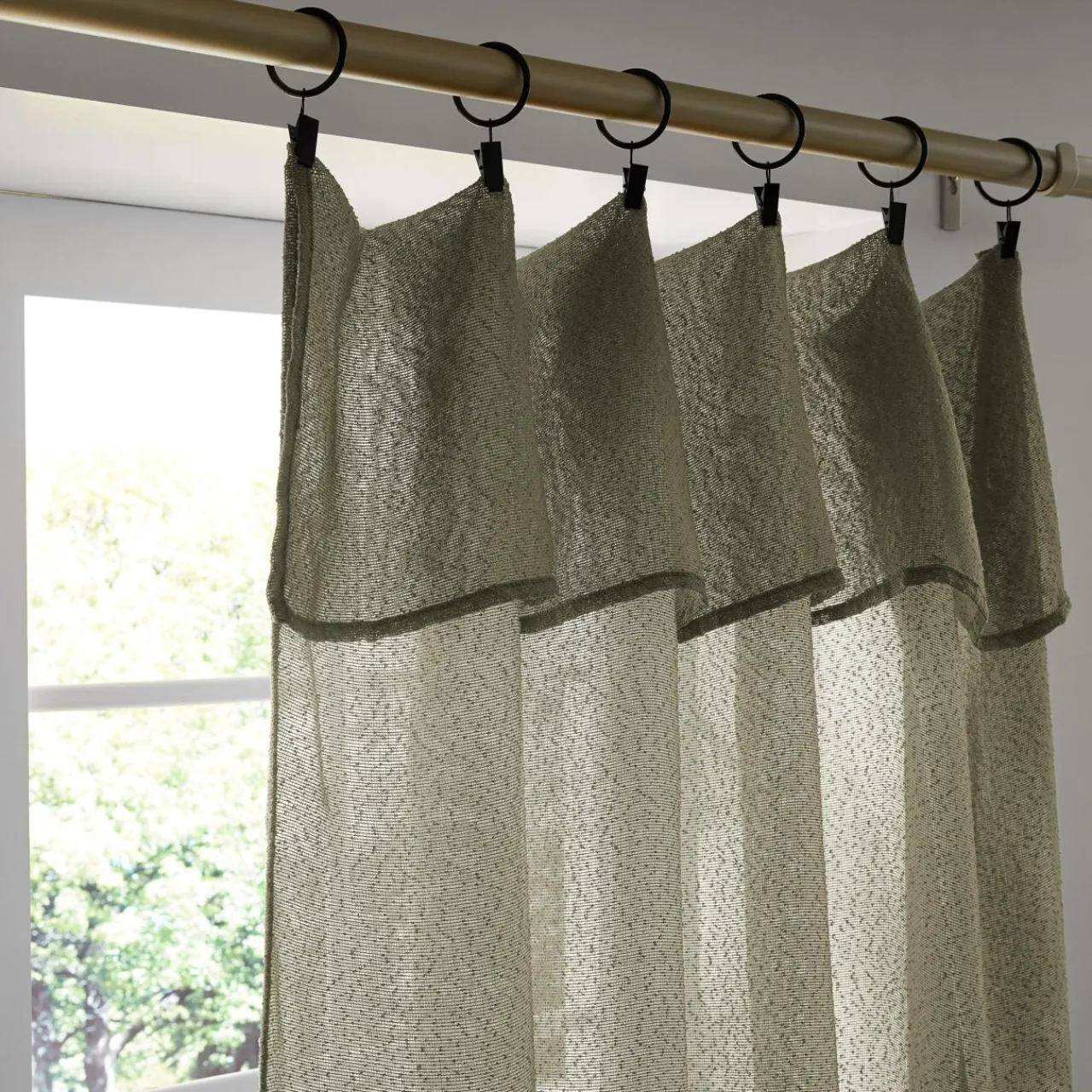 Rideau|EMINZA Rideau ajustable bouclette (140 x max 300 cm) Eliott Vert kaki