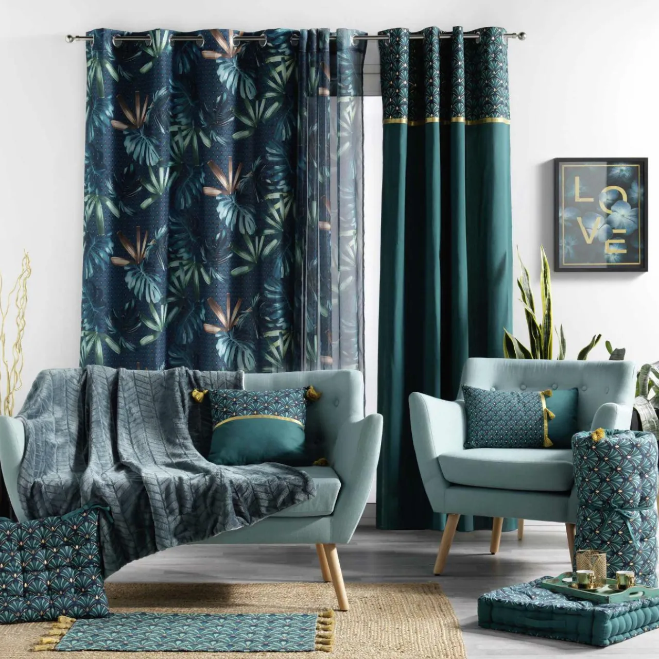 Rideau|DOUCEUR D'INTERIEUR Rideau coton (140 x 240 cm) Artchic Bleu canard