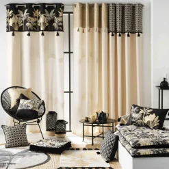 Rideau|DOUCEUR D'INTERIEUR Rideau coton (140 x 240 cm) Karaba Noir