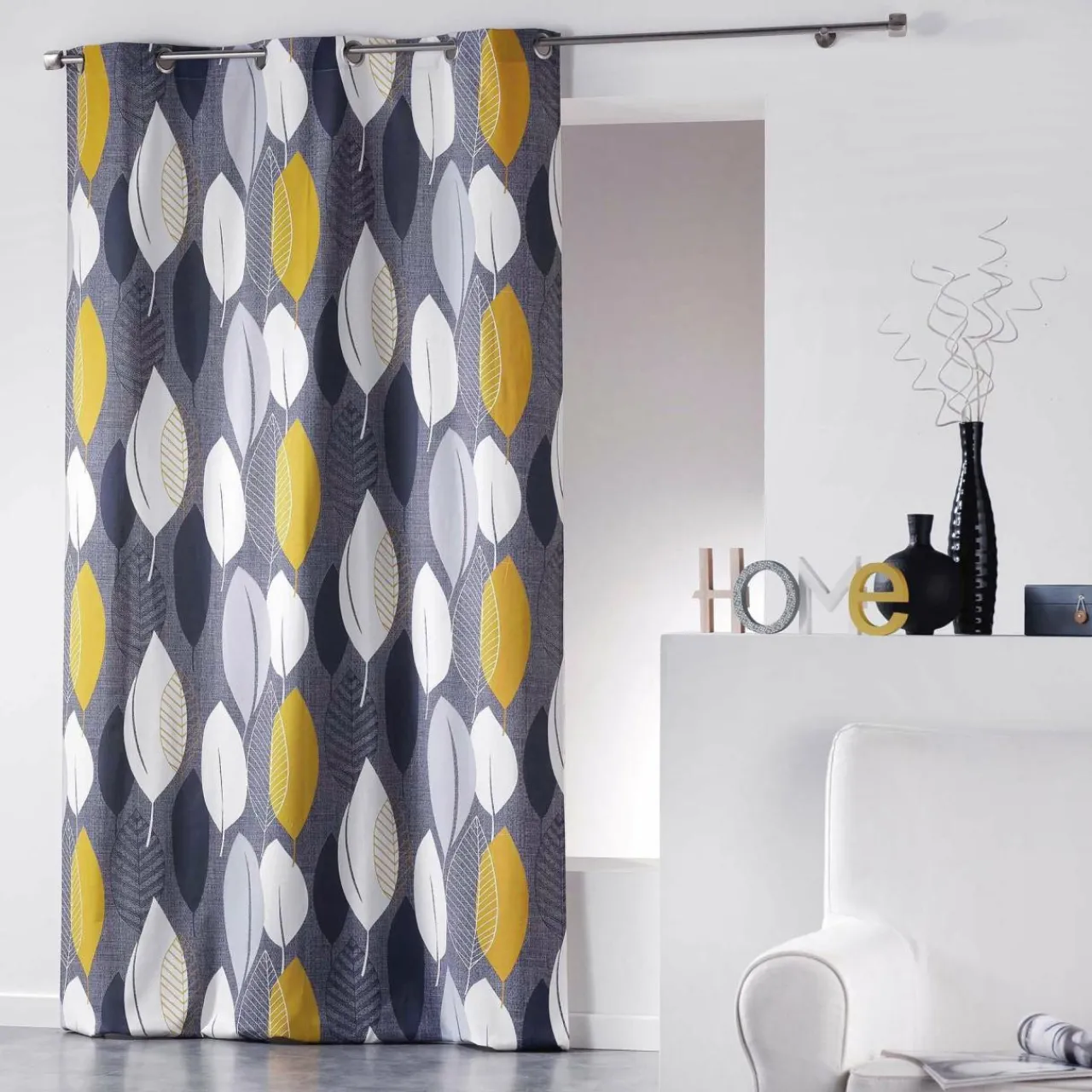 Rideau|DOUCEUR D'INTERIEUR Rideau coton (140 x 240 cm) Leafy Jaune