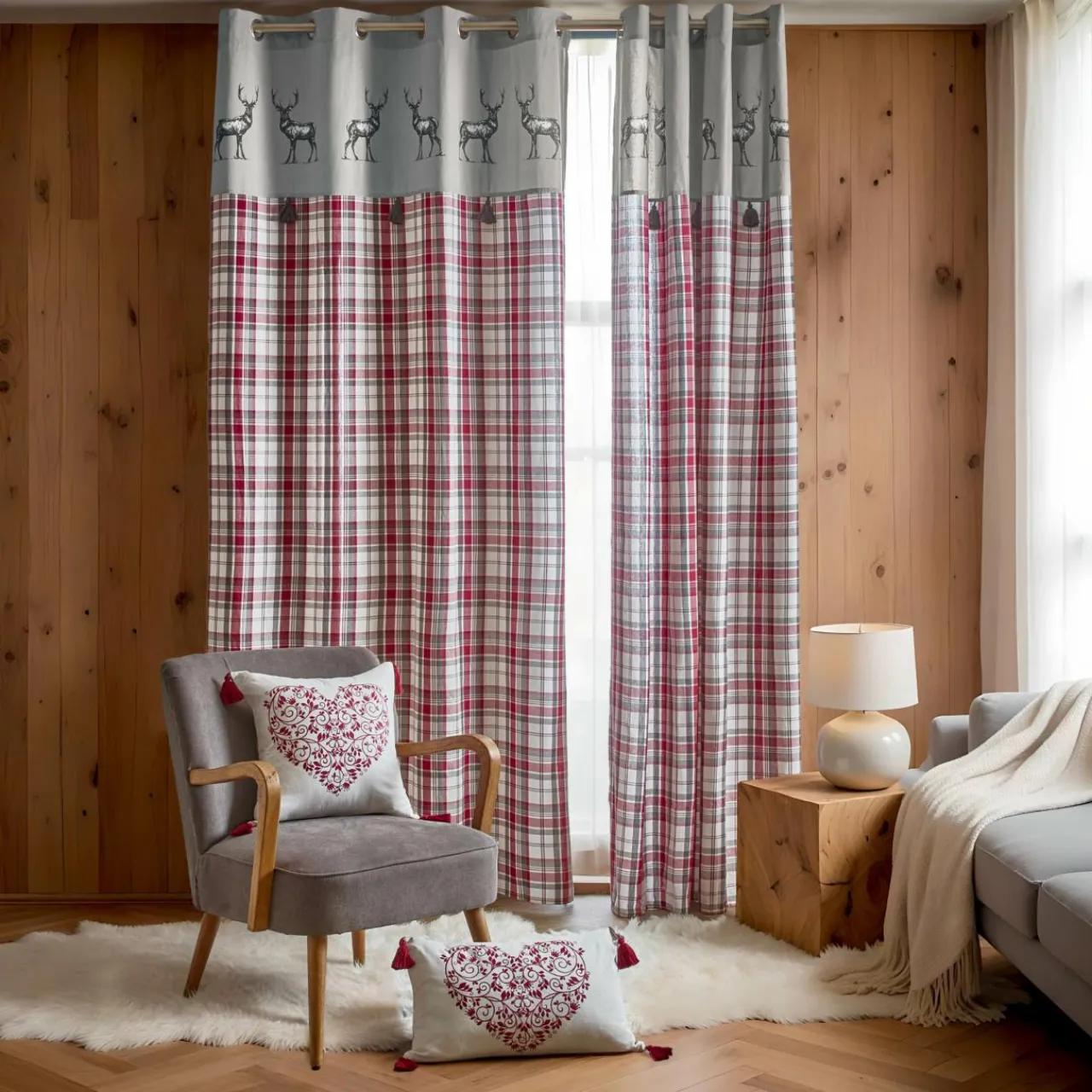 Rideau|EMINZA Rideau coton (140 x 240 cm) Megeve Rouge