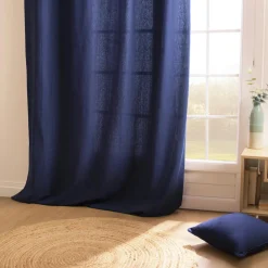 Rideau|EMINZA Rideau coton (140 x 260 cm) Pixel Bleu marine
