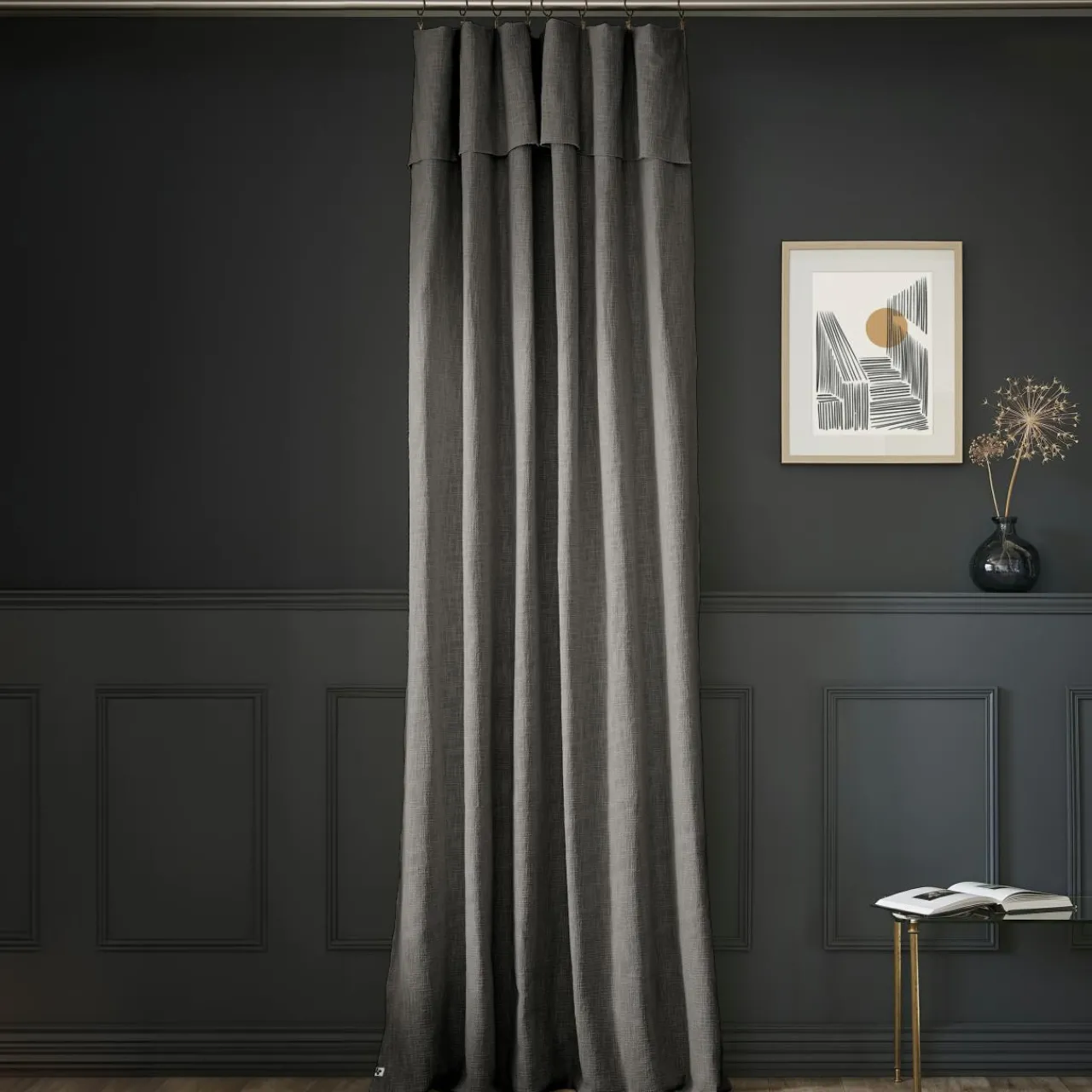 Rideau|L'EFFET PAPILLON Rideau coton ajustable (140 x max 270 cm) Sixtine Gris ardoise Gris foncé