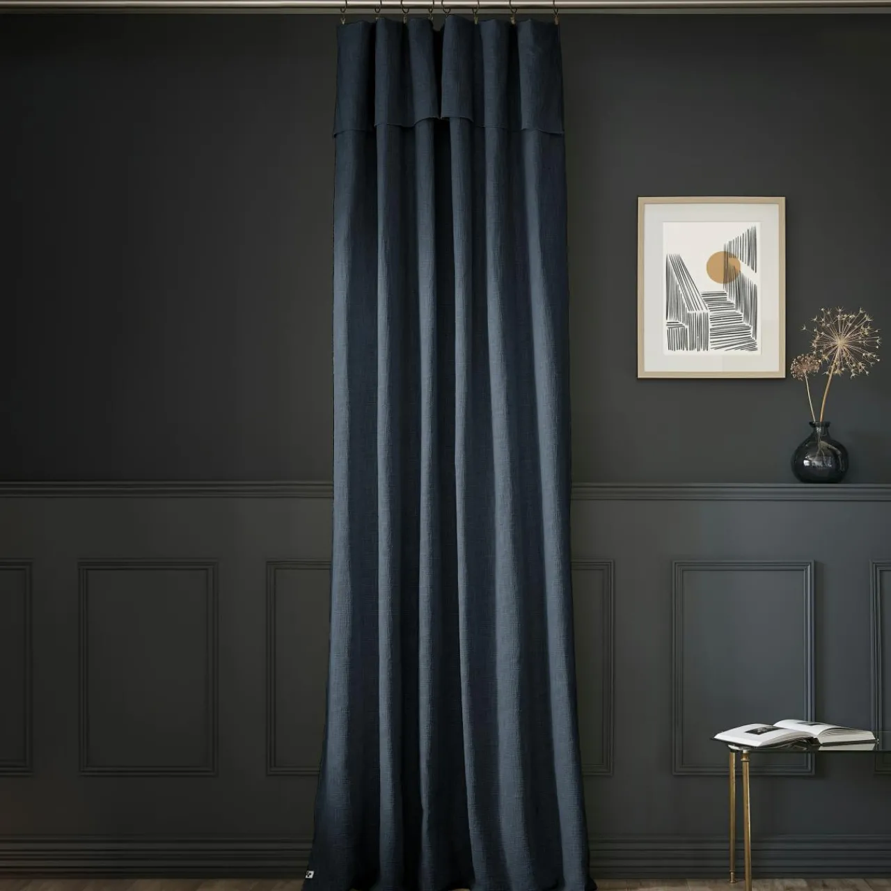Rideau|L'EFFET PAPILLON Rideau coton ajustable (140 x max 270 cm) Sixtine Bleu nuit