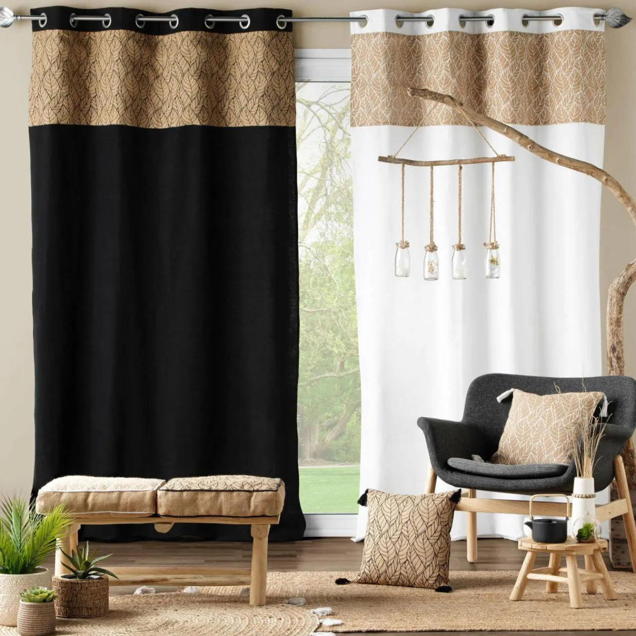 Rideau|EMINZA Rideau coton et jute (140 x 240 cm) Nama Noir