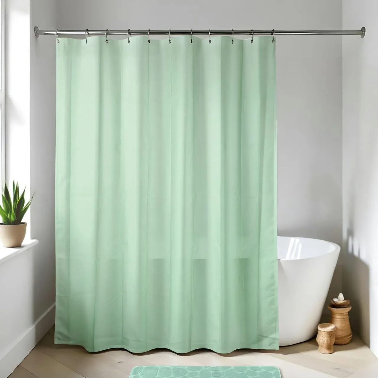 Accessoire Salle De Bain|Rideau De Douche|TENDANCE Rideau de douche à anneaux (180 x 200 cm) Uni Vert amande Vert menthe