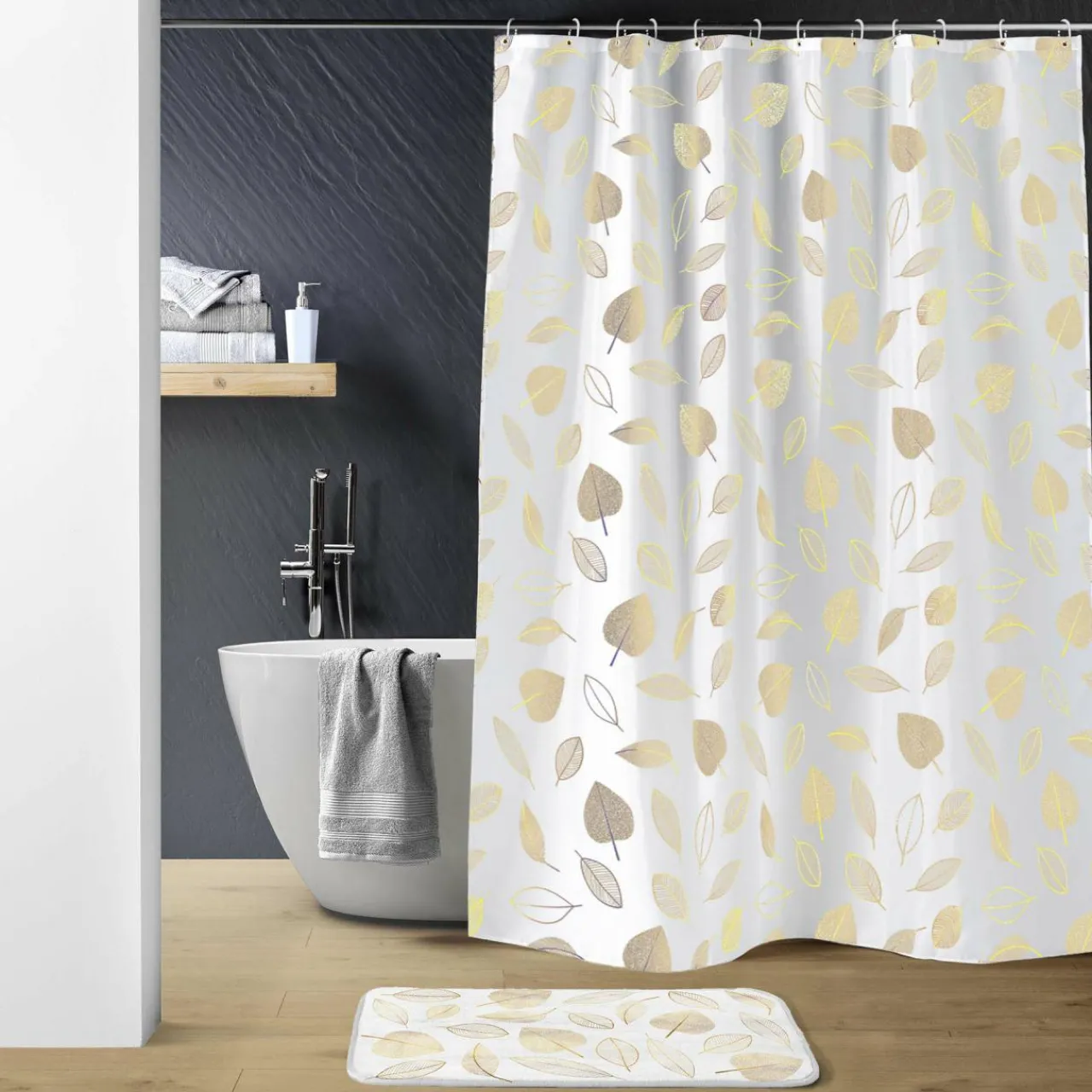 Accessoire Salle De Bain|Rideau De Douche|douceur d'intu017drieur Rideau de douche à anneaux (180 x 200 cm) Joya Blanc