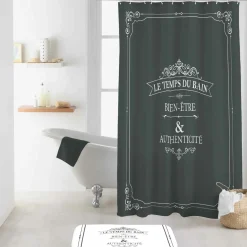 Accessoire Salle De Bain|Rideau De Douche|douceur d'intu017drieur Rideau de douche à anneaux (180 x 200 cm) Vintage Gris
