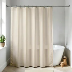 Accessoire Salle De Bain|Rideau De Douche| Rideau de douche à anneaux (180 x 200 cm) Uni Ecru