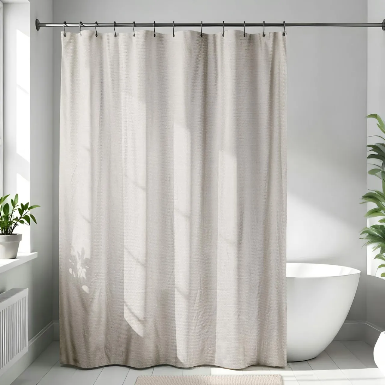 Accessoire Salle De Bain|Rideau De Douche|TENDANCE Rideau de douche en microfibre (180 x 200 cm) Gauffré Beige