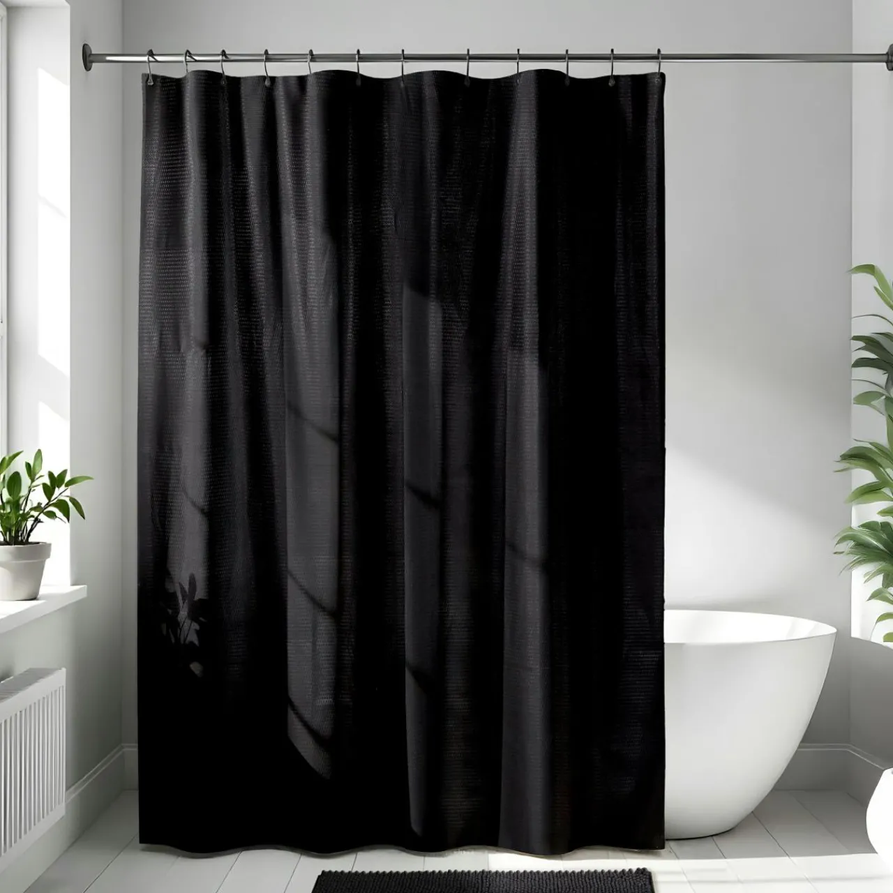 Accessoire Salle De Bain|Rideau De Douche|TENDANCE Rideau de douche en microfibre (180 x 200 cm) Gauffré Noir