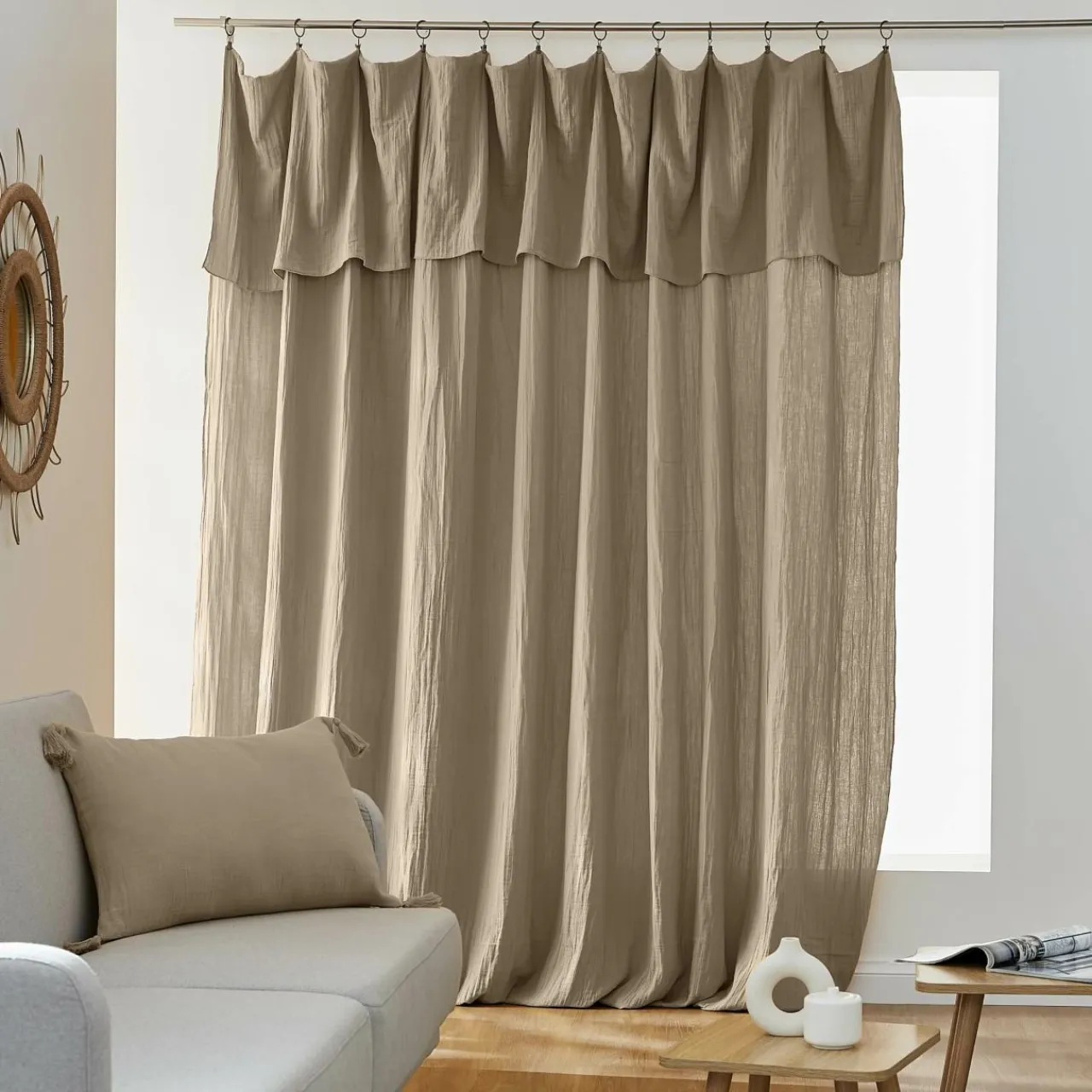 Rideau|EMINZA Rideau gaze de coton ajustable (280 x max 300 cm) Gaïa Ficelle