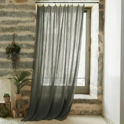 Rideau|EMINZA Rideau gaze de coton ajustable (140 x max 300 cm) Gaïa Vert romarin