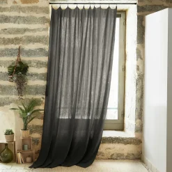 Rideau|EMINZA Rideau gaze de coton ajustable (140 x max 300 cm) Gaïa Gris granit Gris foncé