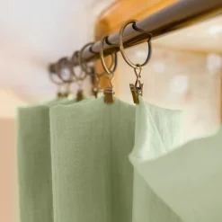 Rideau|EMINZA Rideau gaze de coton ajustable (180 x max 300 cm) Gaïa Vert tilleul