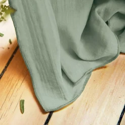 Rideau|EMINZA Rideau gaze de coton ajustable (140 x max 300 cm) Gaïa Vert Eucalyptus