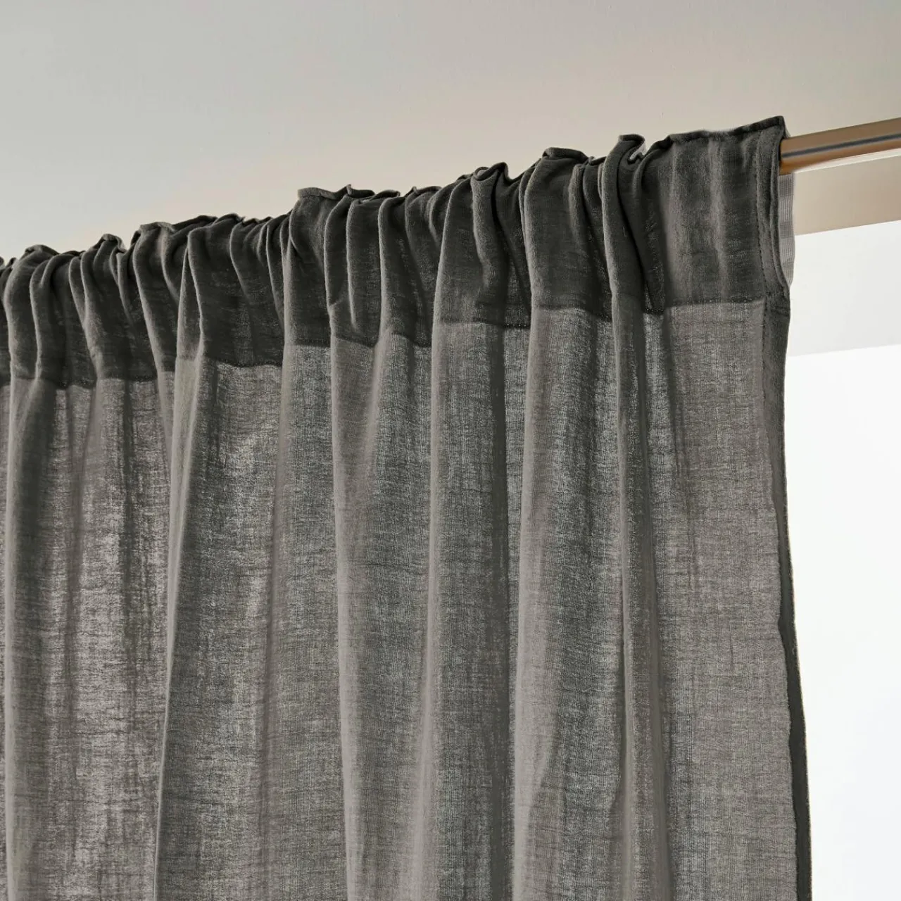 Rideau|EMINZA Rideau gaze de coton galon fronceur (180 x 240 cm) Gaïa Gris granit Gris foncé