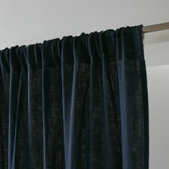 Rideau|EMINZA Rideau gaze de coton galon fronceur (140 x 240 cm) Gaïa Bleu nuit