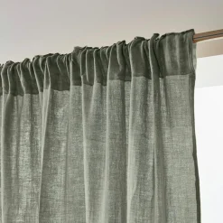 Rideau|EMINZA Rideau gaze de coton galon fronceur (140 x 240 cm) Gaïa Vert romarin