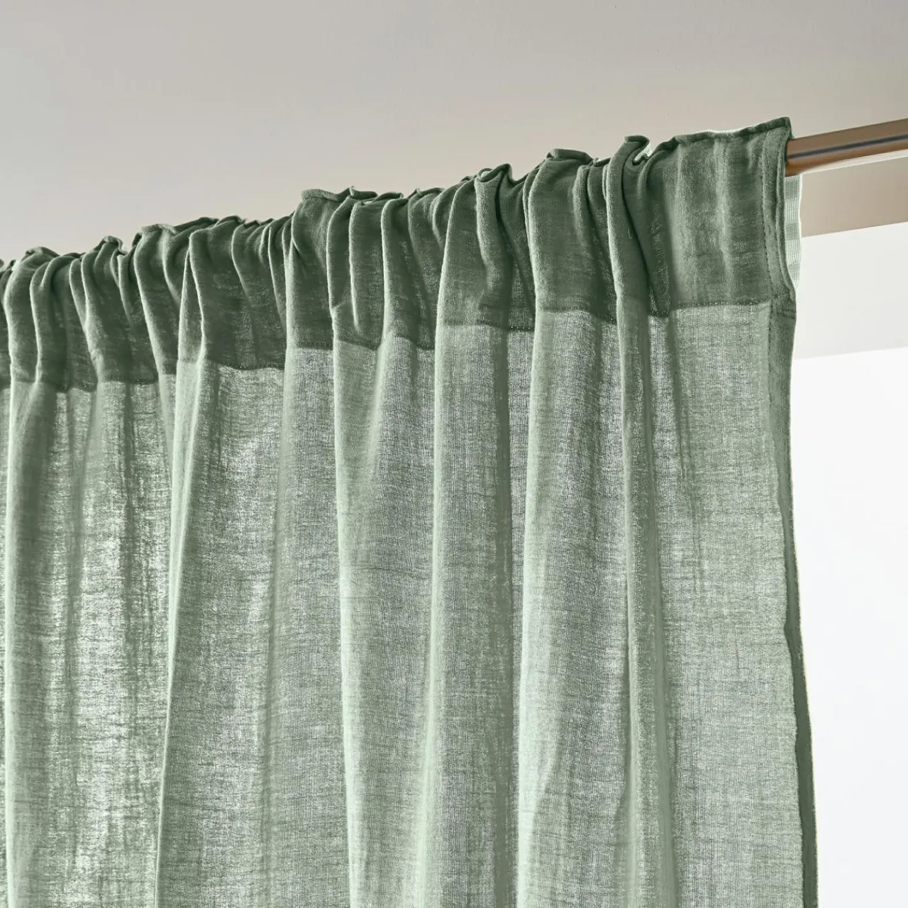 Rideau|EMINZA Rideau gaze de coton galon fronceur (180 x 240 cm) Gaïa Vert Eucalyptus