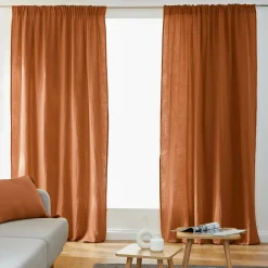 Rideau|EMINZA Rideau gaze de coton galon fronceur (180 x 240 cm) Gaïa Abricot