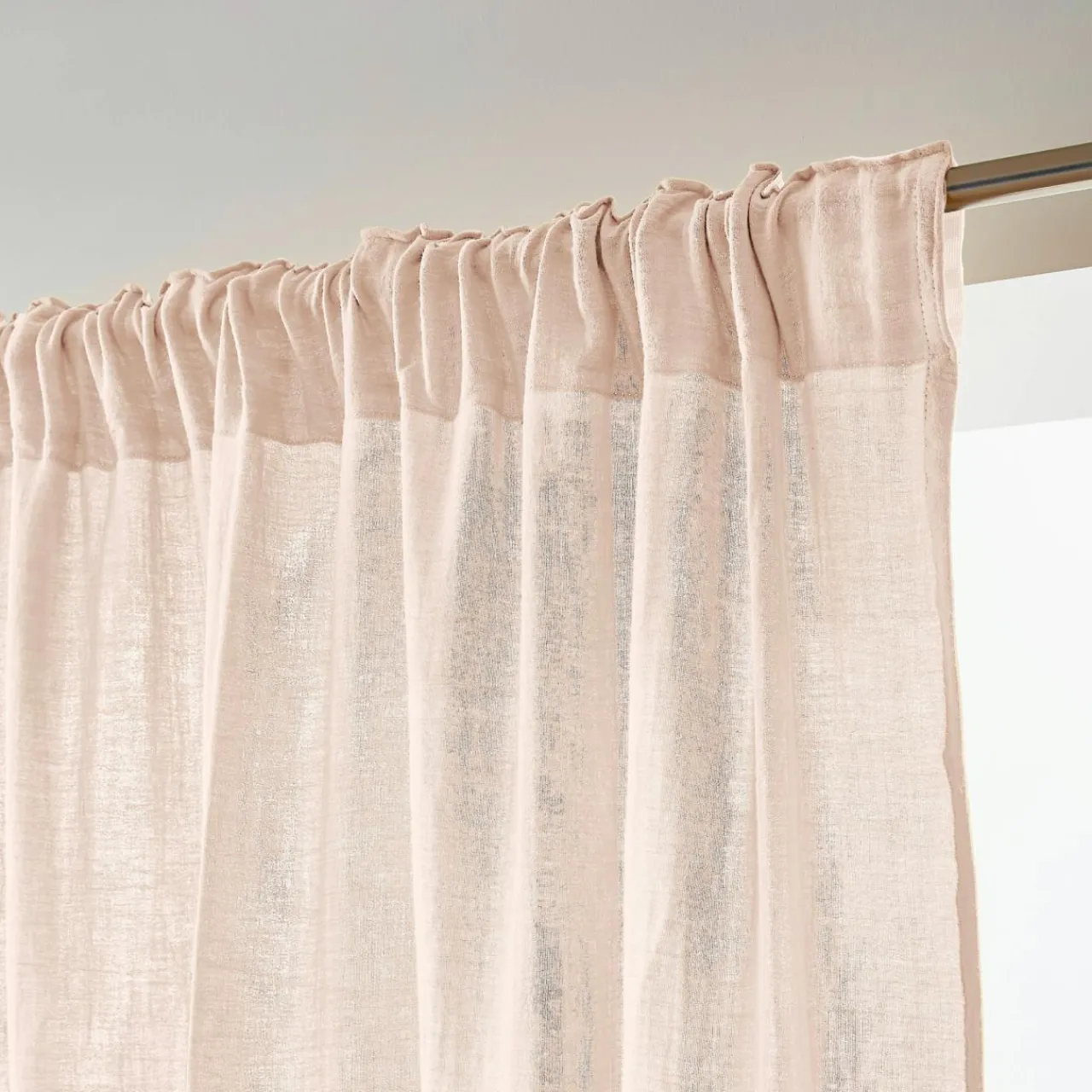 Rideau|EMINZA Rideau gaze de coton galon fronceur (140 x 240 cm) Gaïa Rose poudré