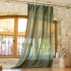 Rideau|EMINZA Rideau lin lavé ajustable (140 x max 270 cm) Louise Vert romarin