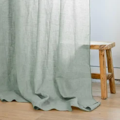 Rideau|EMINZA Rideau lin lavé ajustable (140 x max 270 cm) Louise Vert Eucalyptus