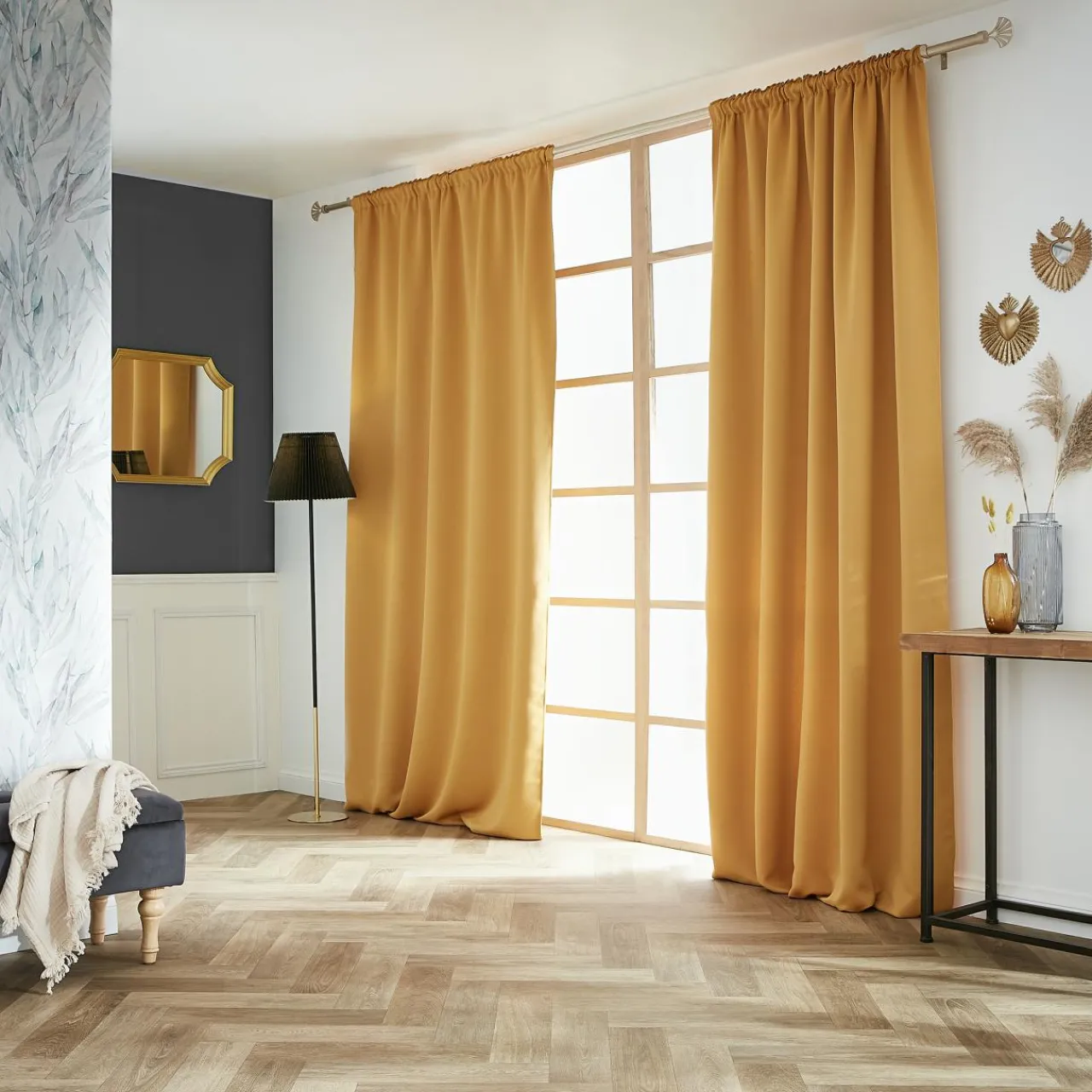 Rideau|EMINZA Rideau obscurcissant galon fronceur (140 x 260 cm) Dark Jaune moutarde