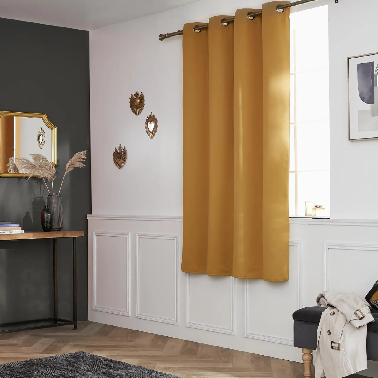 Rideau|EMINZA Rideau obscurcissant (140 x 180 cm) Dark Jaune moutarde