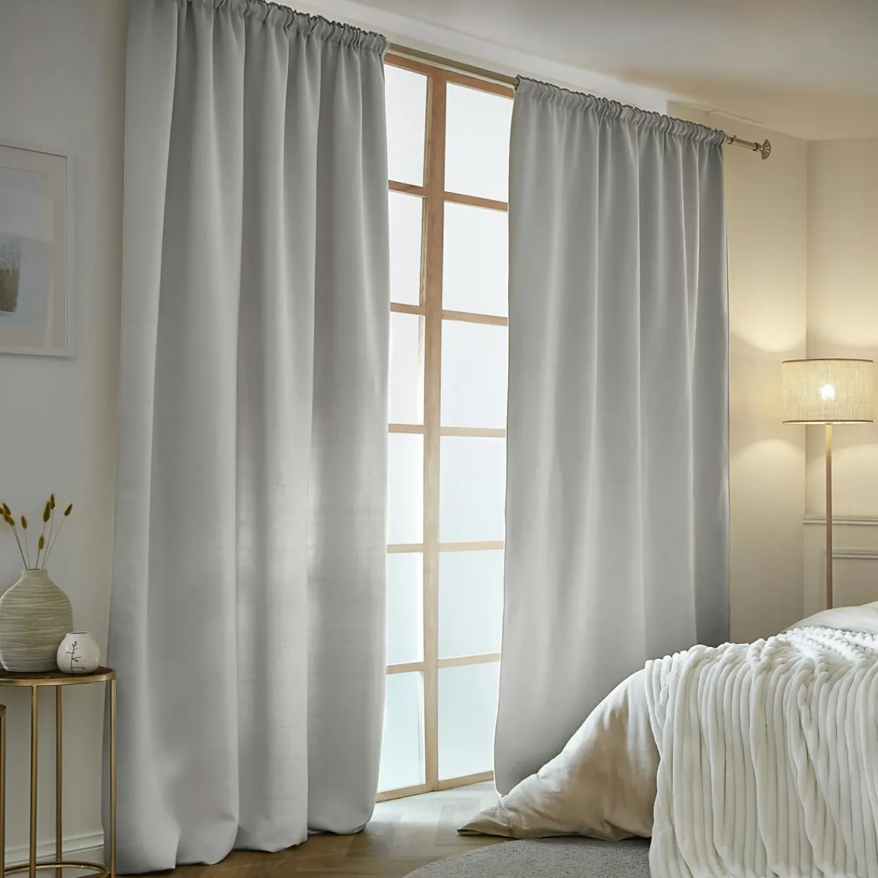 Rideau Thermique|Rideau|EMINZA Rideau obscurcissant thermique galon fronceur (140 x 240 cm) Calore Gris clair