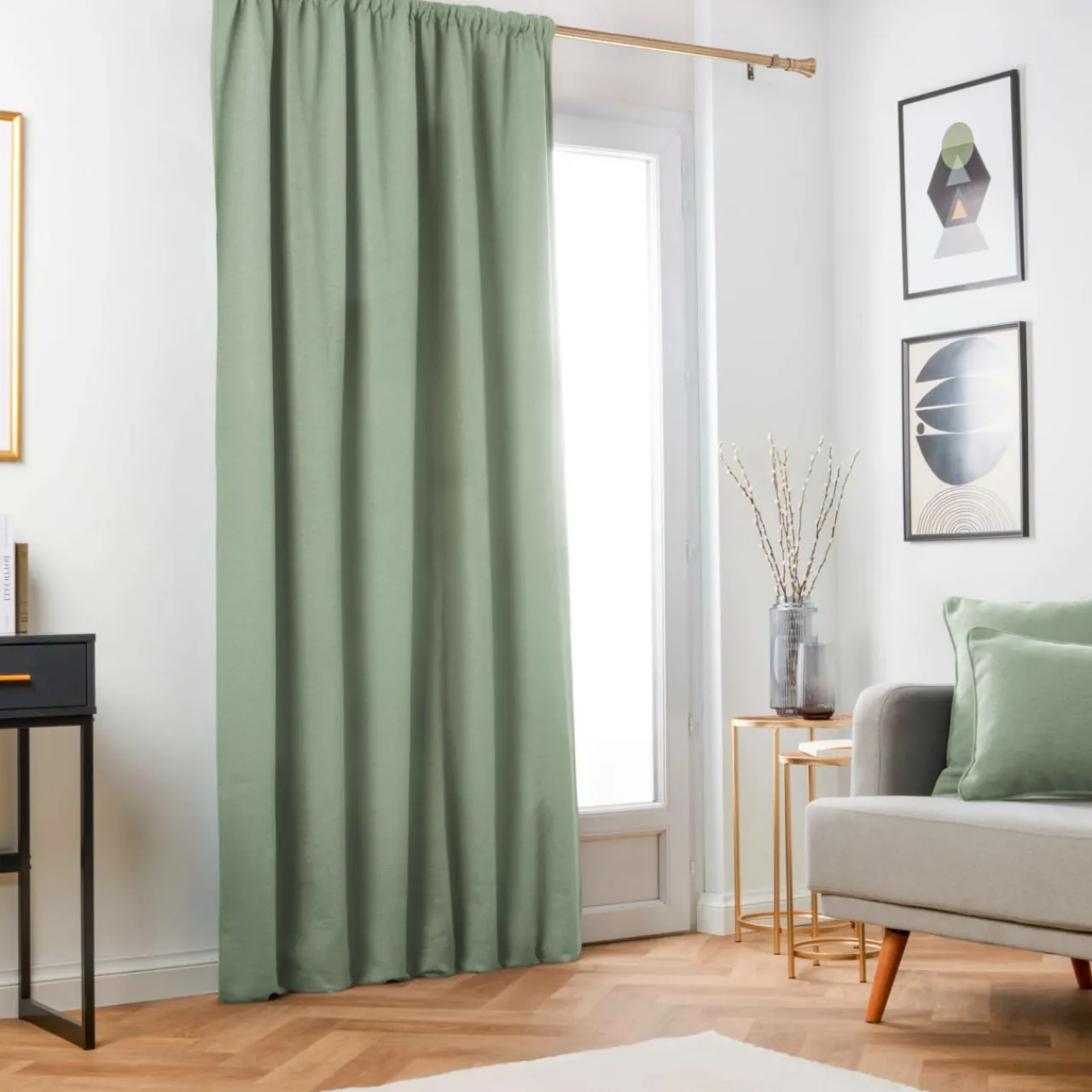 Rideau|EMINZA Rideau obscurcissant thermique galon fronceur (280 x 240 cm) Minuit Vert kaki