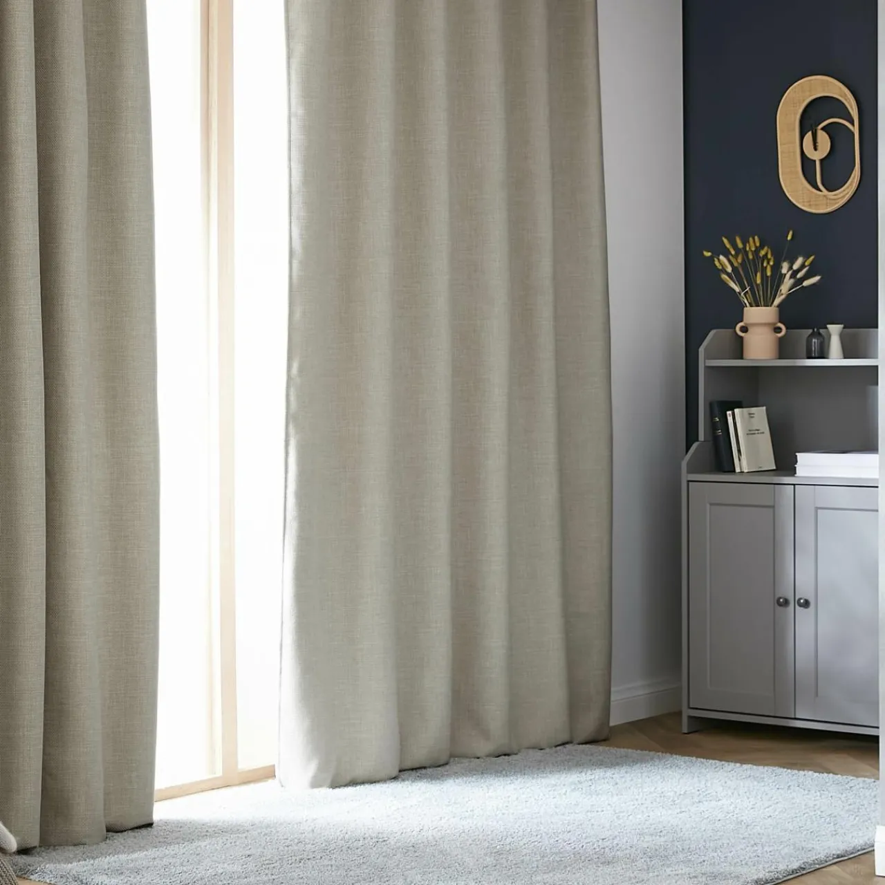 Rideau Thermique|Rideau|EMINZA Rideau obscurcissant thermique galon fronceur (180 x 260 cm) Alba Taupe