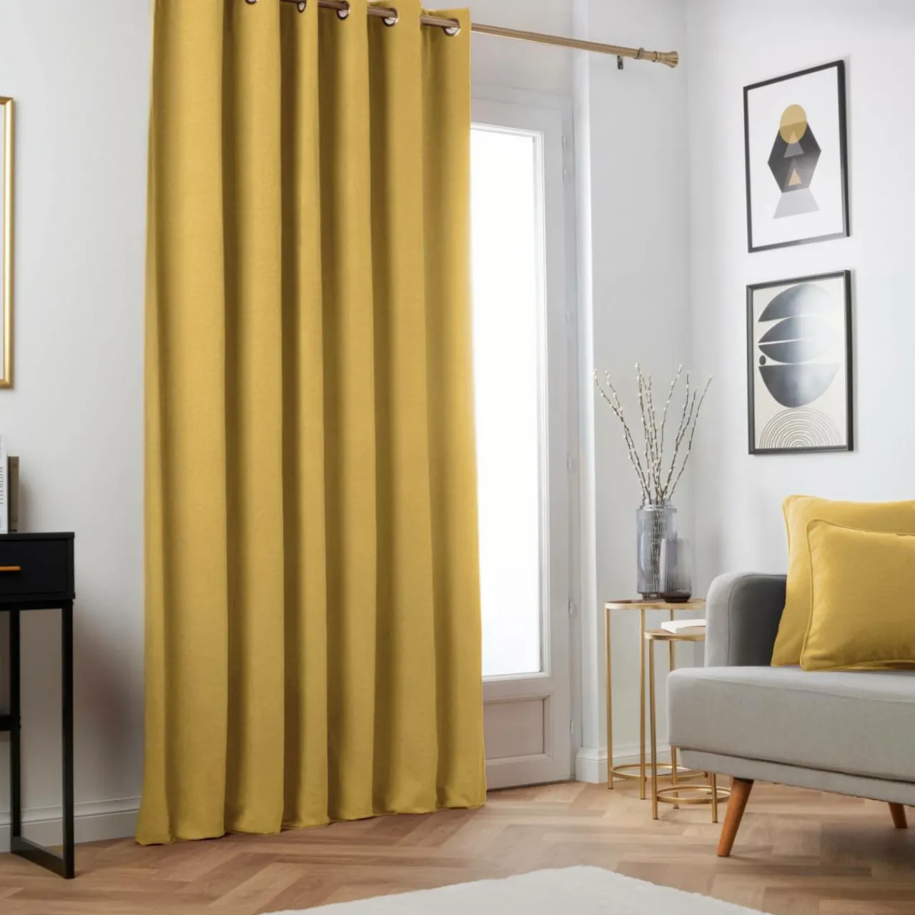 Rideau|EMINZA Rideau obscurcissant thermique (180 x 260 cm) Minuit Jaune ocre