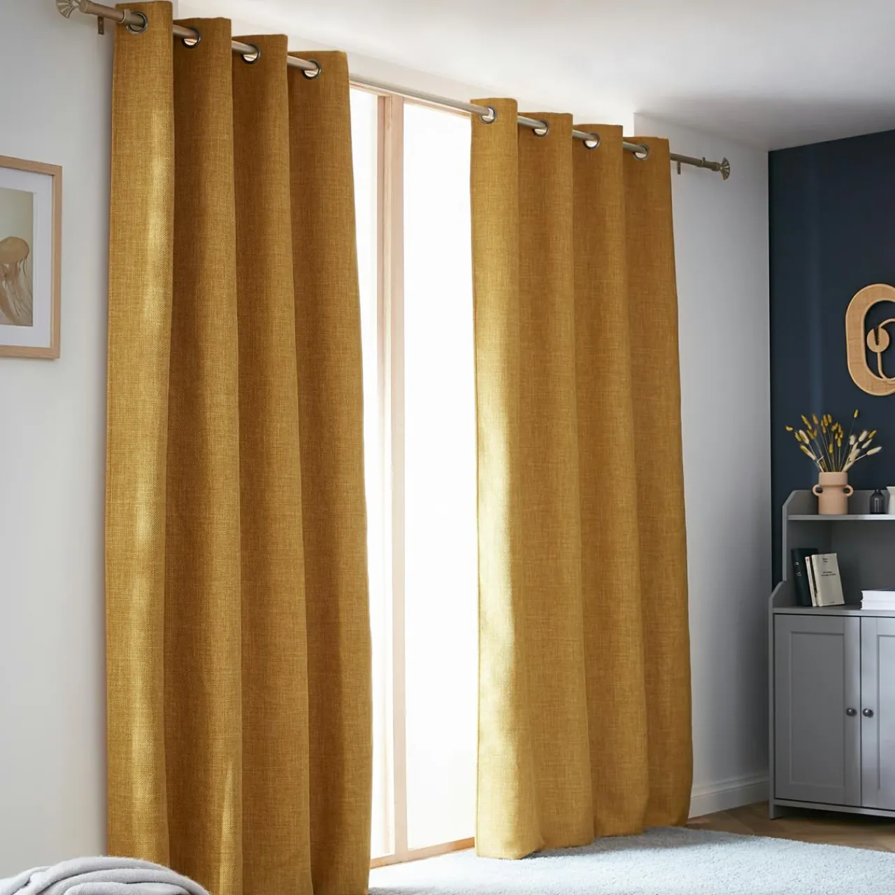 Rideau Thermique|Rideau|EMINZA Rideau obscurcissant thermique (140 x 240 cm) Alba Jaune moutarde