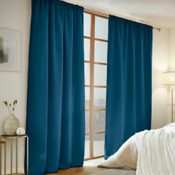 Rideau Thermique|Rideau|EMINZA Rideau obscurcissant thermique galon fronceur (140 x 240 cm) Calore Bleu pétrole