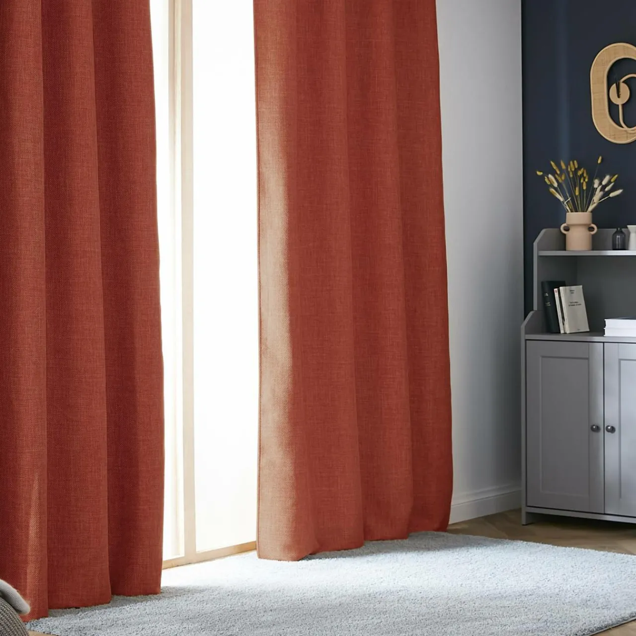 Rideau Thermique|Rideau|EMINZA Rideau obscurcissant thermique galon fronceur (140 x 240 cm) Alba Terracotta