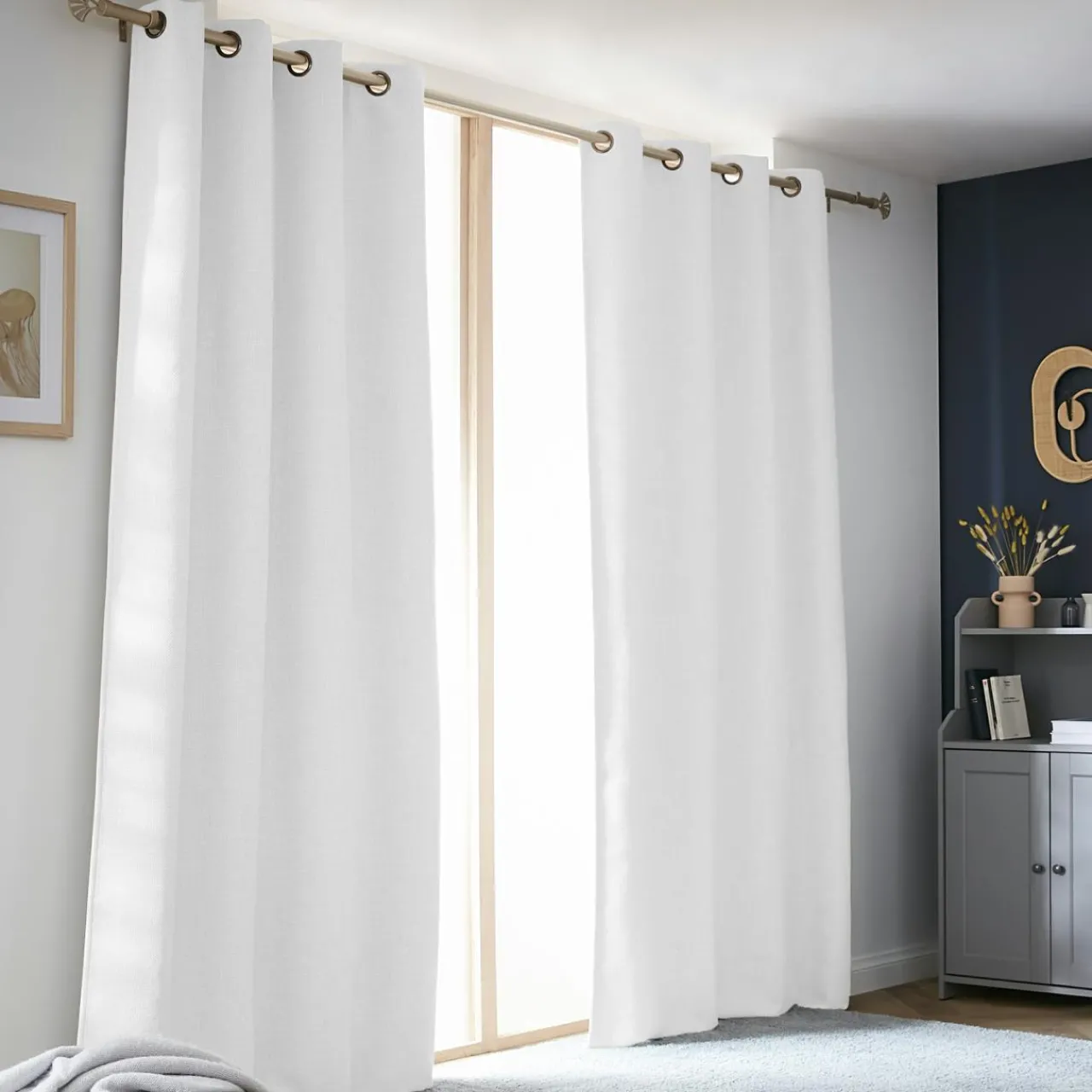 Rideau Thermique|Rideau|EMINZA Rideau obscurcissant thermique (140 x 280 cm) Alba perle Blanc