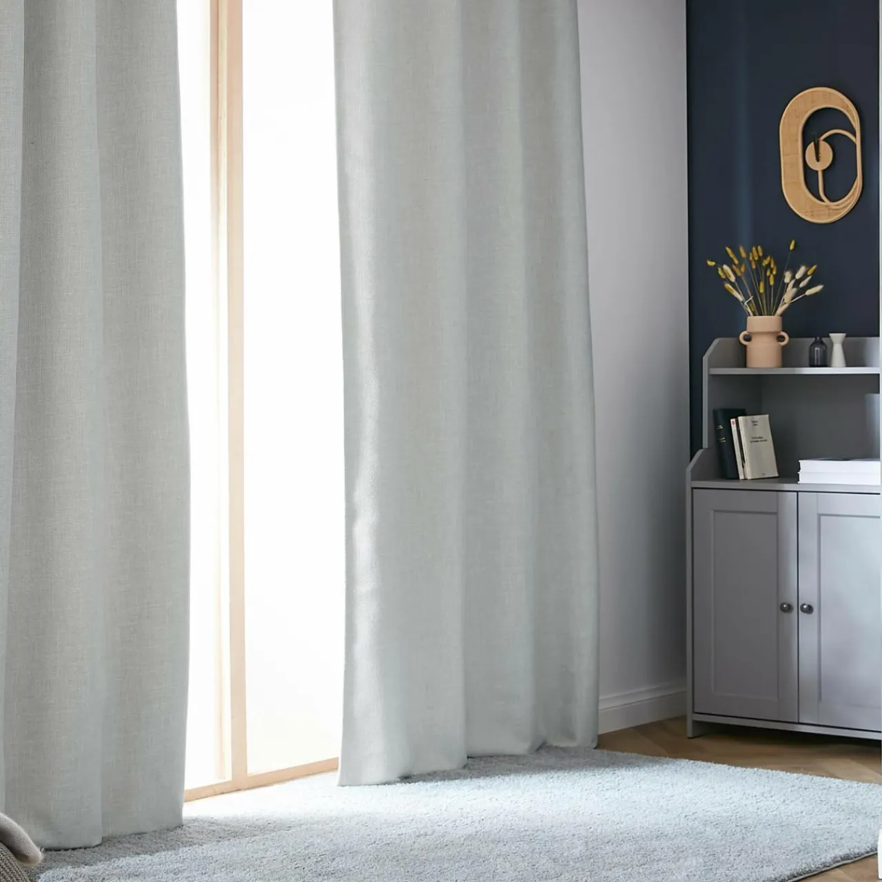 Rideau Thermique|Rideau|EMINZA Rideau obscurcissant thermique galon fronceur (140 x 240 cm) Alba Gris