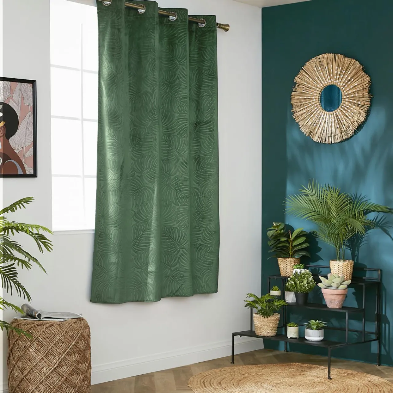 Rideau|EMINZA Rideau obscurcissant velours (140 x 180 cm) Fern Vert romarin