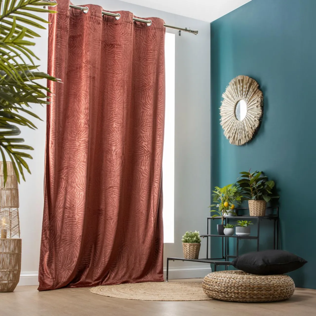 Rideau|EMINZA Rideau obscurcissant velours (140 x 240 cm) Fern Terracotta