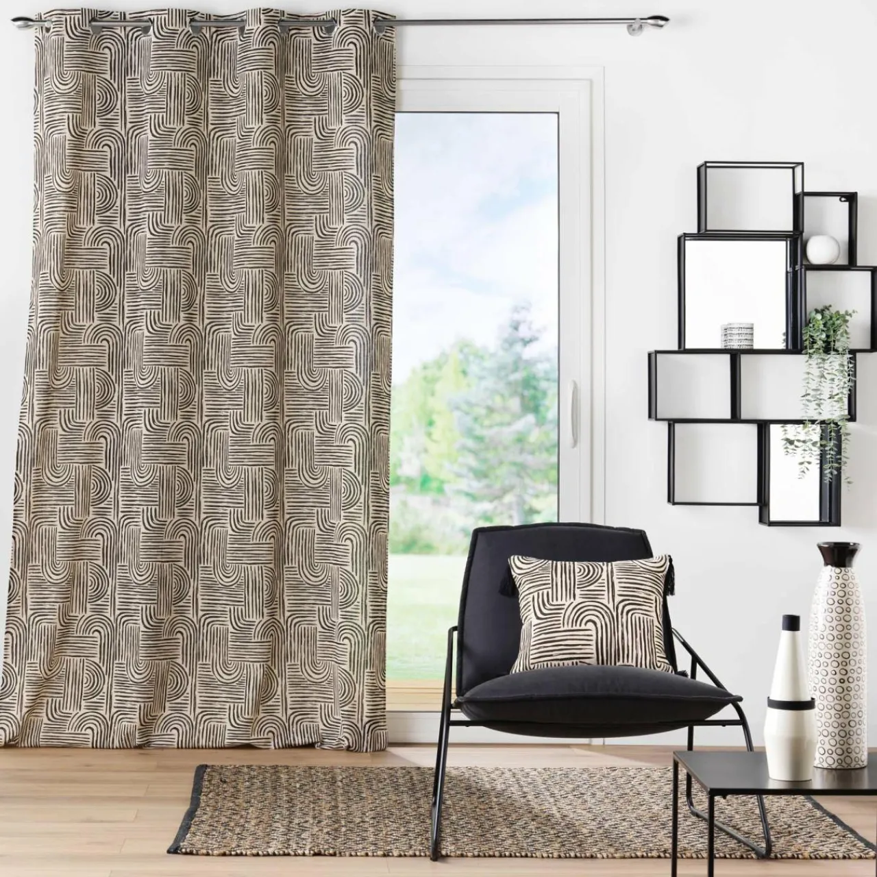 Rideau|DOUCEUR D'INTERIEUR Rideau oeillets (140 x 240 cm) Pandore Noir