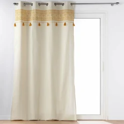Rideau|DOUCEUR D'INTERIEUR Rideau oeillets pompons (140 x 240 cm) Isalina Jaune
