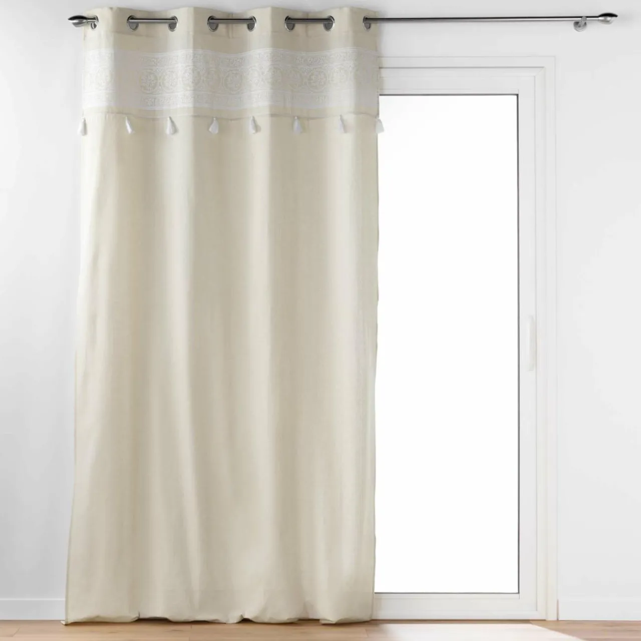 Rideau|DOUCEUR D'INTERIEUR Rideau oeillets pompons (140 x 240 cm) Isalina Blanc