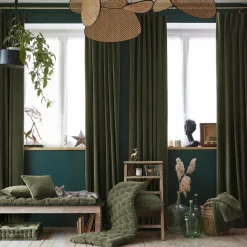 Rideau|EMINZA Rideau velours de coton ajustable (140 x max 270 cm) Victor thym Vert