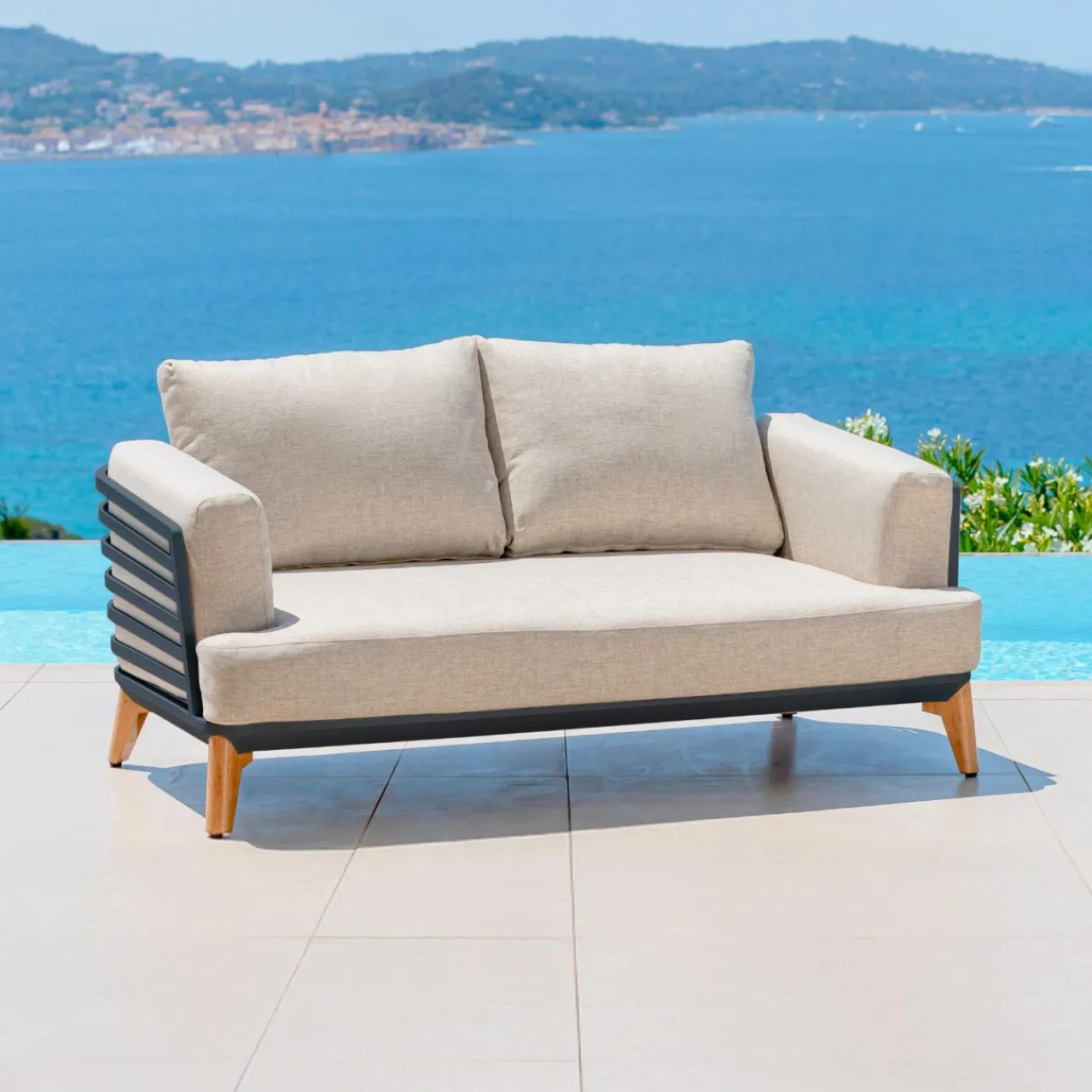 Salon De Jardin|MOBELLIA Salon de jardin aluminium 4 places 5 pcs Monte Carlo Gris anthracite et taupe Anthracite - Taupe