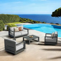 Salon De Jardin|MOBELLIA Salon de jardin aluminium 4 places 4 pcs Elba Gris anthracite et gris clair Anthracite - Gris Clair